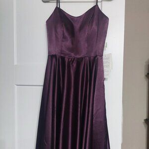 NWT Stacees Purple Satin Dress Prom Maxi Lace Up XS